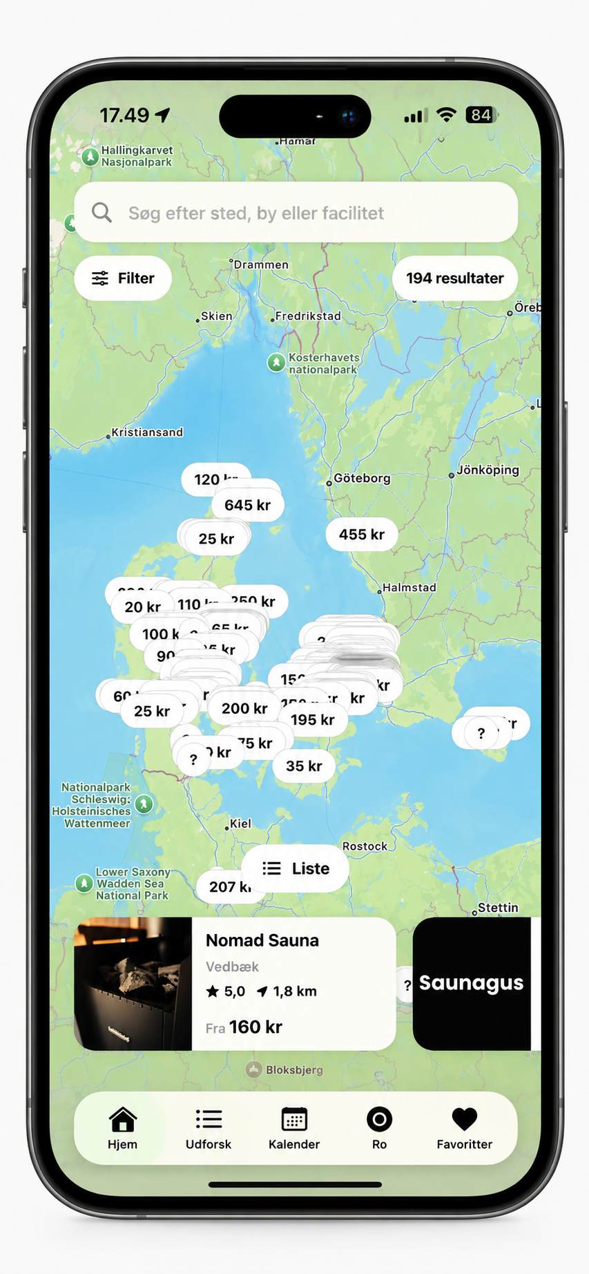 Saunagus appen vist i iPhone
